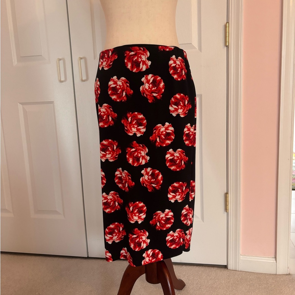 Vince Camuto Black Skirt with Red Floral Design